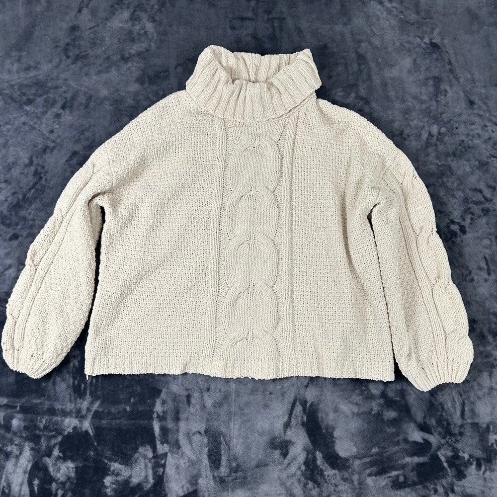 Seven 7 Turtleneck Sweater Womens XL Cream Cable Knit Chenille Pullover Cozy